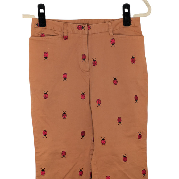 Vintage Label Lilly Pulitzer Size 2 Camel Khaki Lady Bug Embroidered Crop Pants - Picture 2 of 8